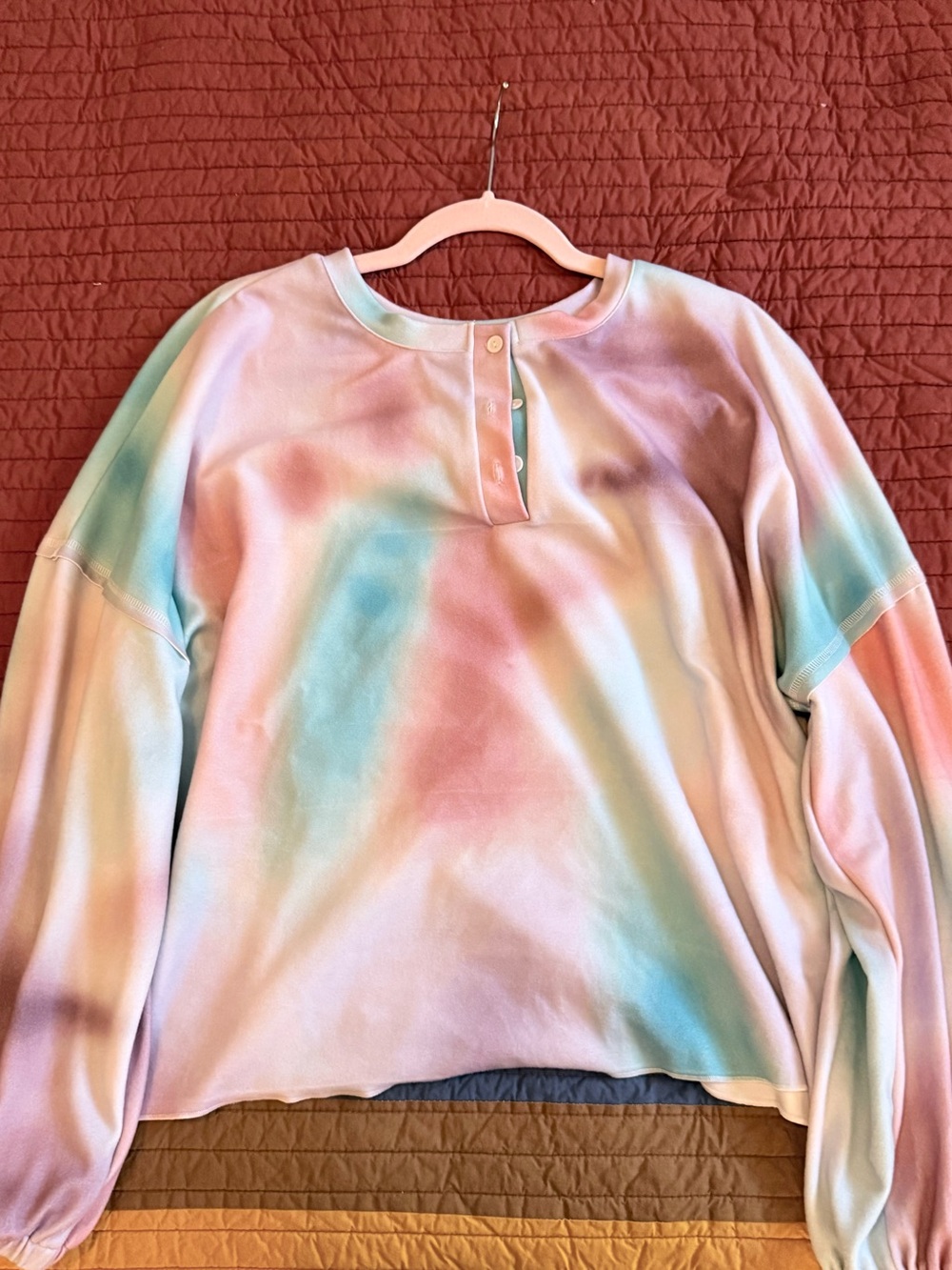 Women's Pastel Tie-Dye Henley Crewneck Sweatshirt - Multicolor